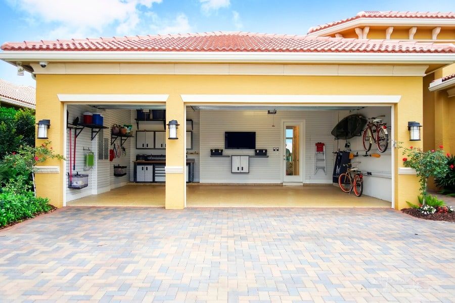 well-organized residential three-car garage
