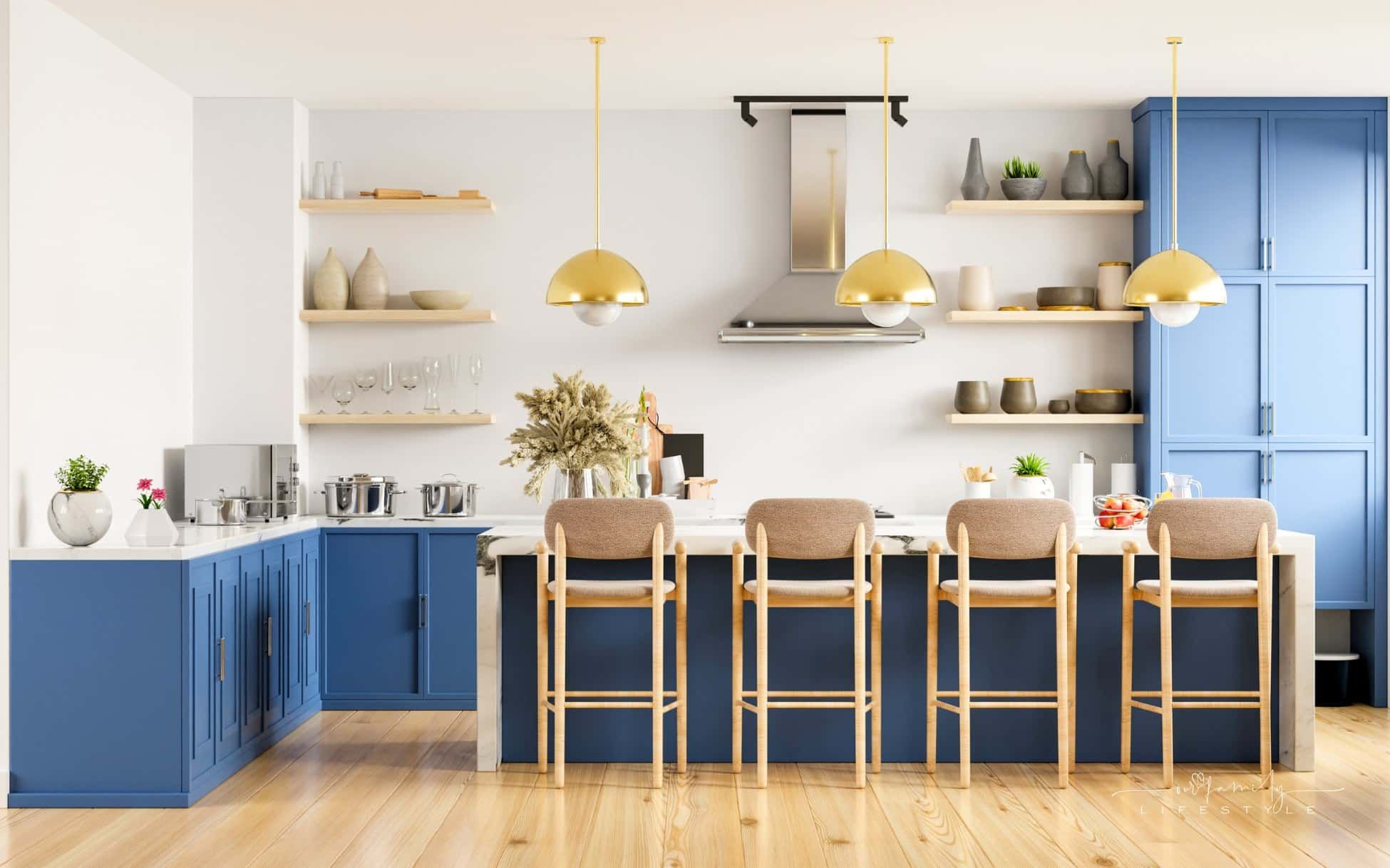 Modern kitchen interior with furniture.Stylish kitchen interior with white wall.