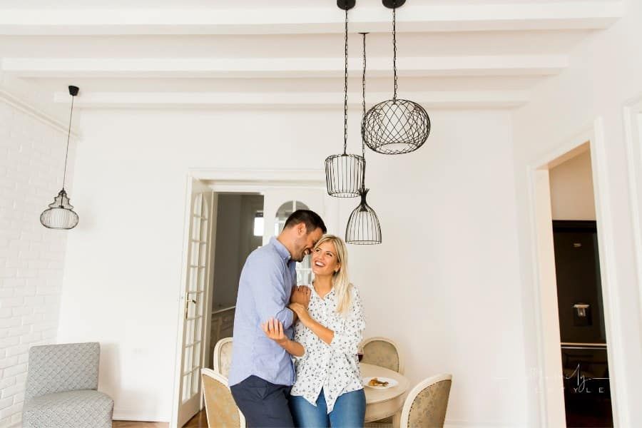 couple laughing together at home