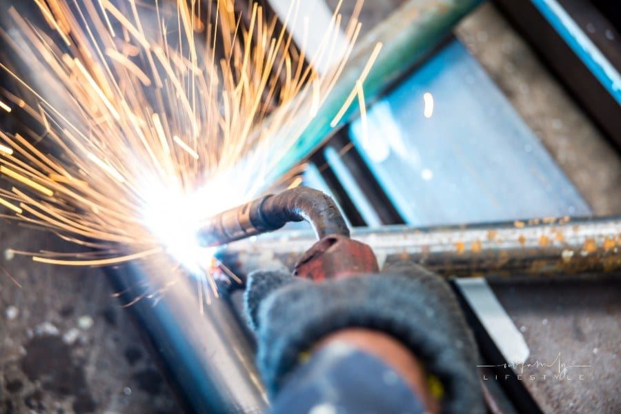 welding torch with sparks flying out