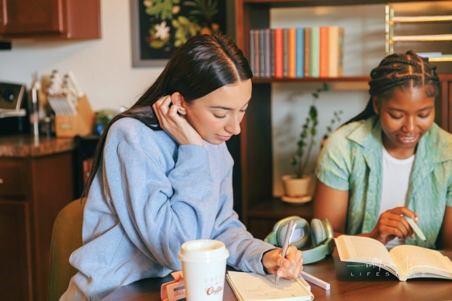 College students studying at home