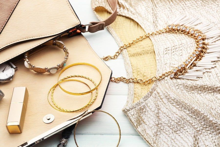 Women's Accessories on Wooden Background