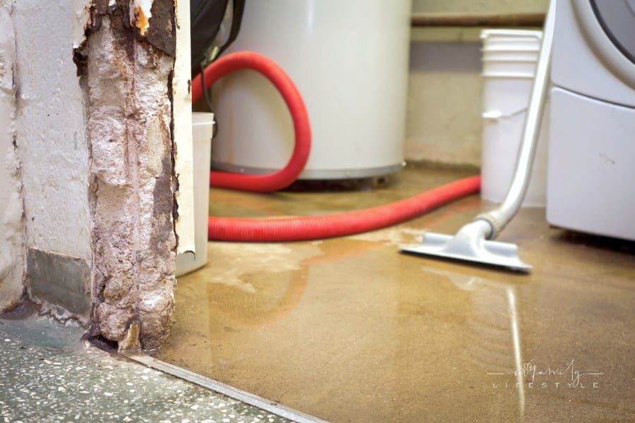 flood water in damaged basement