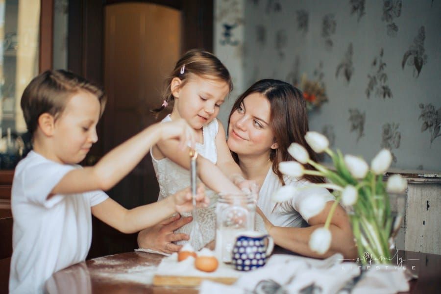 Woman Baking With Her Kids