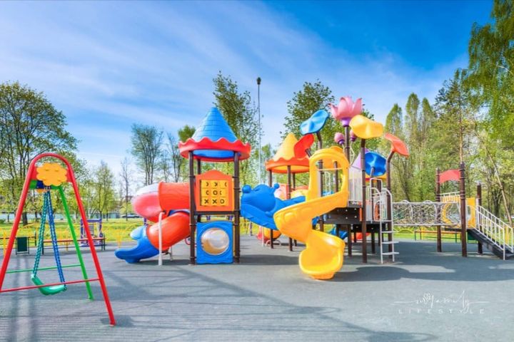 bright, colorful multi-level playground