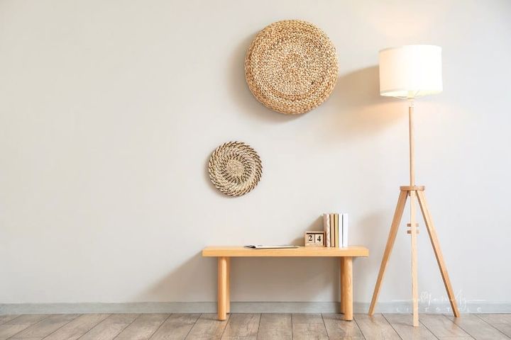 Interior of Stylish Light Room with Bench and Floor Lamp