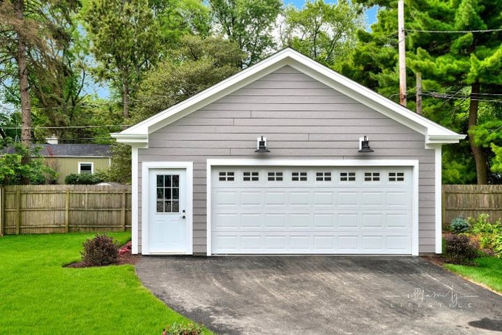Rear detached garage with driveway
