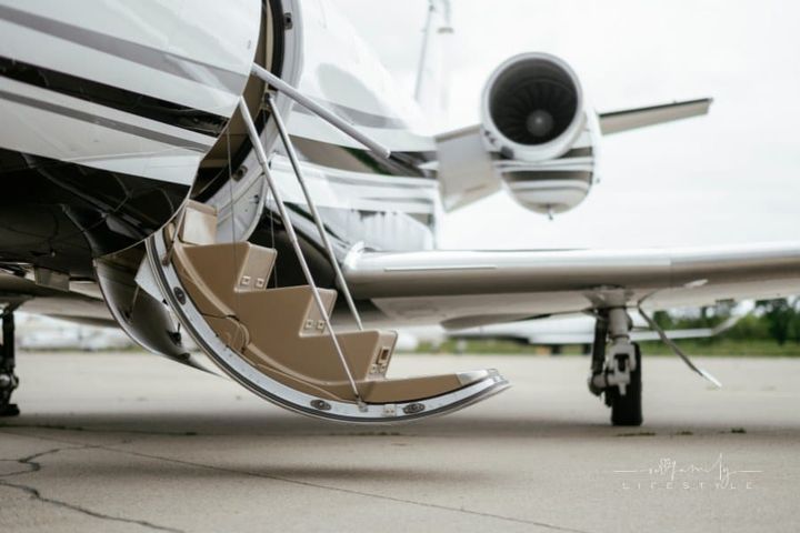 Private Jet. Airport. Private Plane. Runaway. Private plane ready for boarding