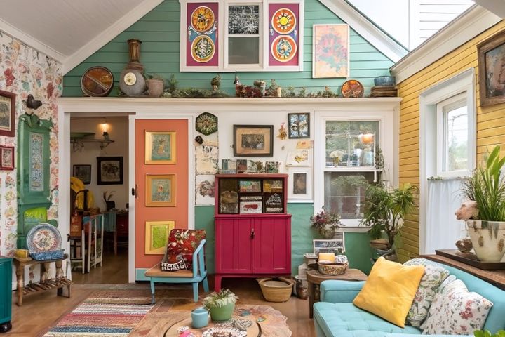 Eclectic Living Room Interior with Decor