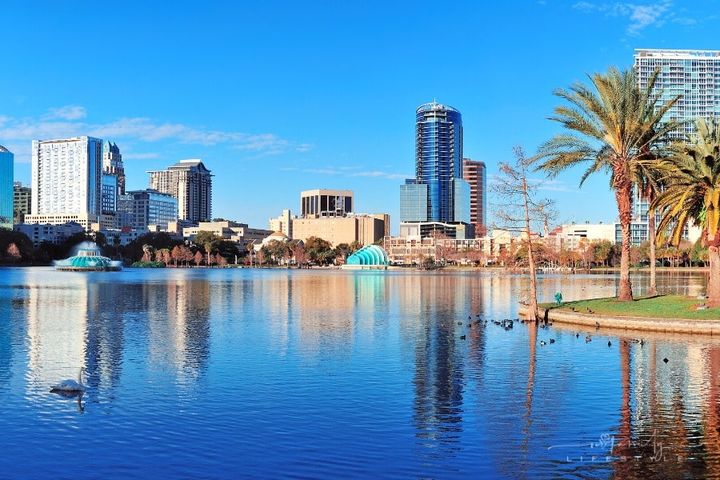 Orlando skyscrapers over Lake Eola