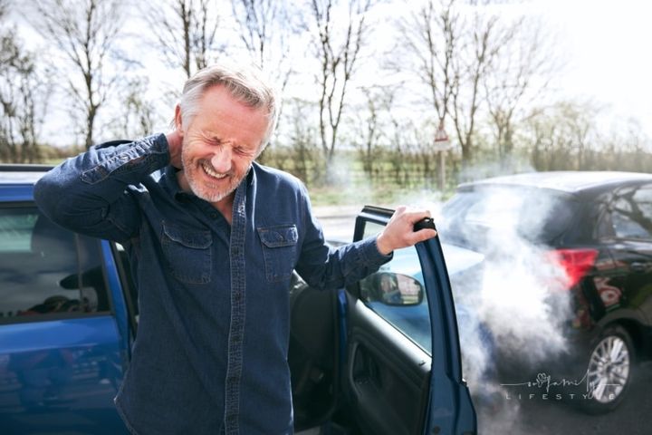 mature man with whiplash after car accident