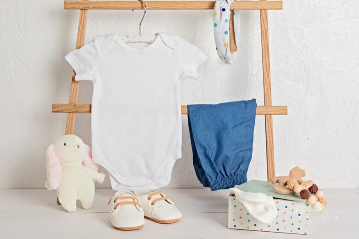 Mockup of White Baby Bodysuit of Organic Cotton