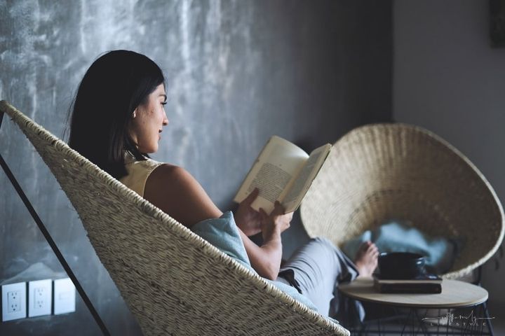woman reading a book