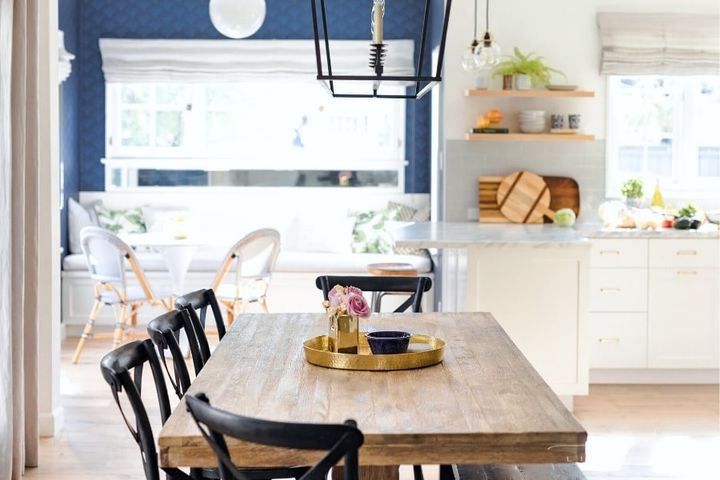 Golden Kitchen Tray on a Wooden Dining Table
