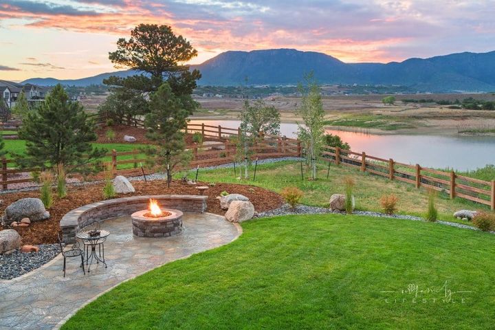 Amazing mountain view from Backyard with stone Fire Pit