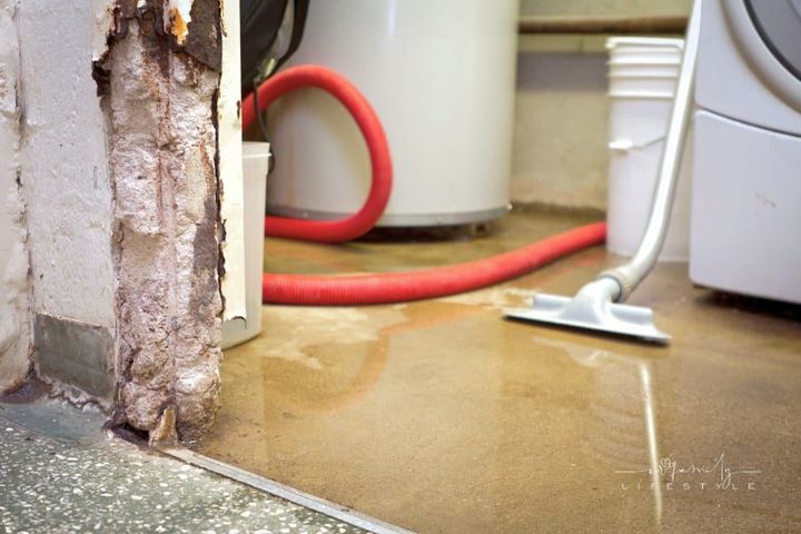 flood water in damaged basement