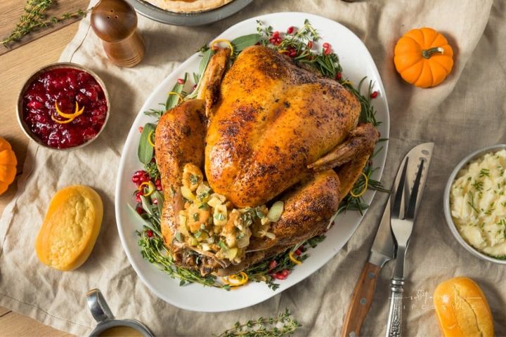 Whole Roasted Turkey Dinner For Thanksgiving with All the Sides