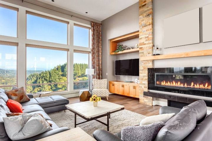 Living Room in Luxury Home with Amazing Mountain View