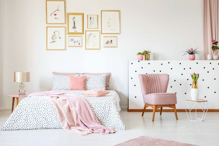 Pink studio bedroom interior