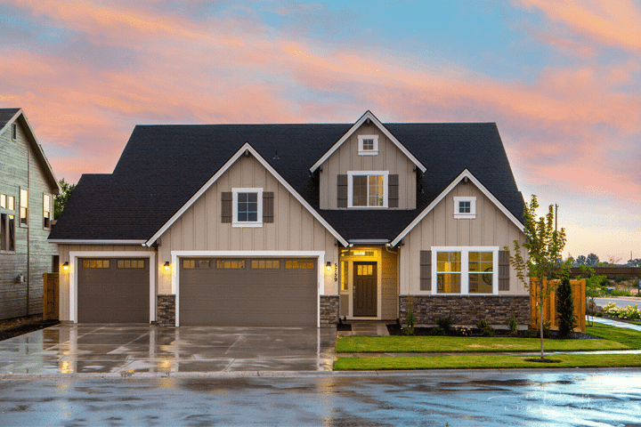Lovely family home with sunset background