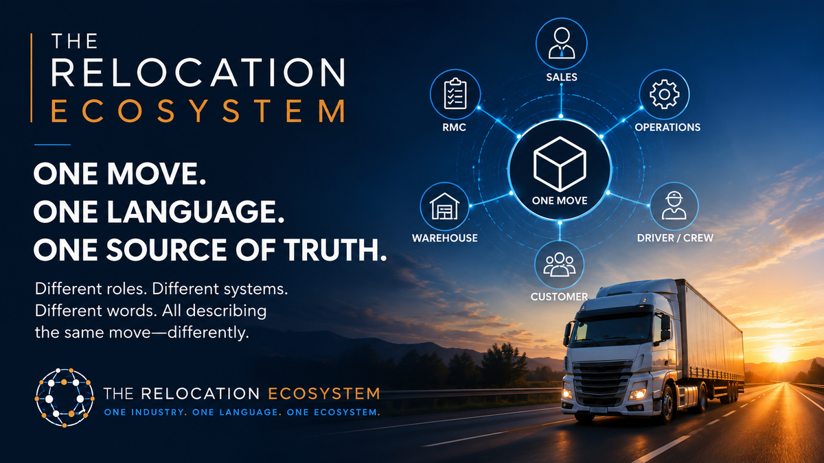 Diagram showing sales, operations, drivers, warehouse, RMC and customer connected around one move, illustrating one language and one source of truth.