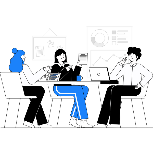 Experts breaking down silos by sharing knowledge: one presents a best practice, another explains a proven methodology, while a third adds a whiteboard to the knowledge library.