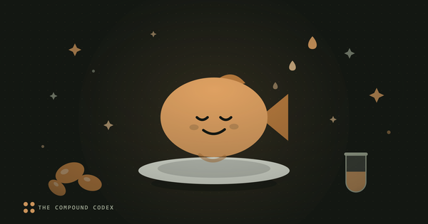 A friendly fish on a plate with oil droplets rising, beside fish-oil softgels and a test tube