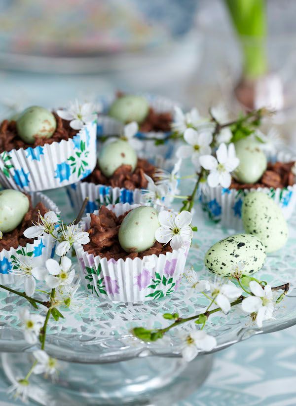No-bake chocolate treats in floral cupcake liners.