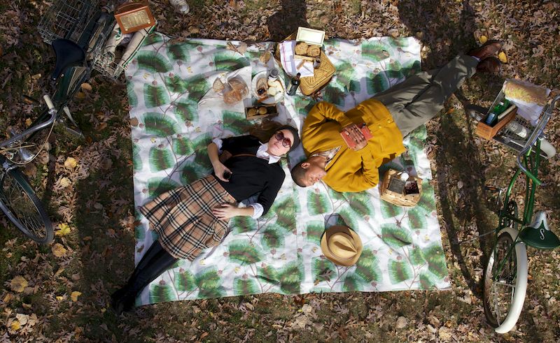 1940s bark cloth stitched together to create a big picnic blanket.