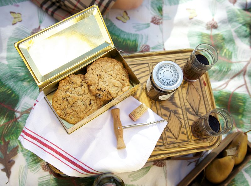 Old tins used to pack snacks for a picnic.