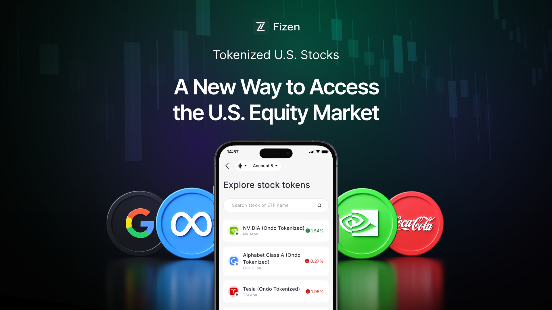 Trade tokenized U.S. stocks on Fizen, NVDAon GOOGLon TSLAon, with USDT