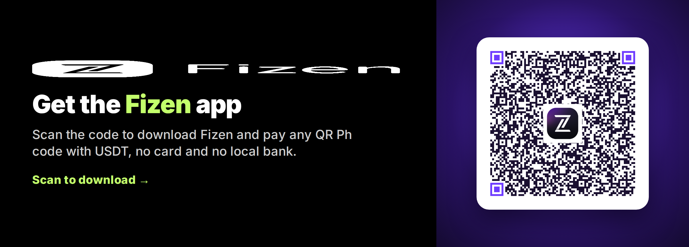 Scan to download the Fizen app and pay by QR Ph