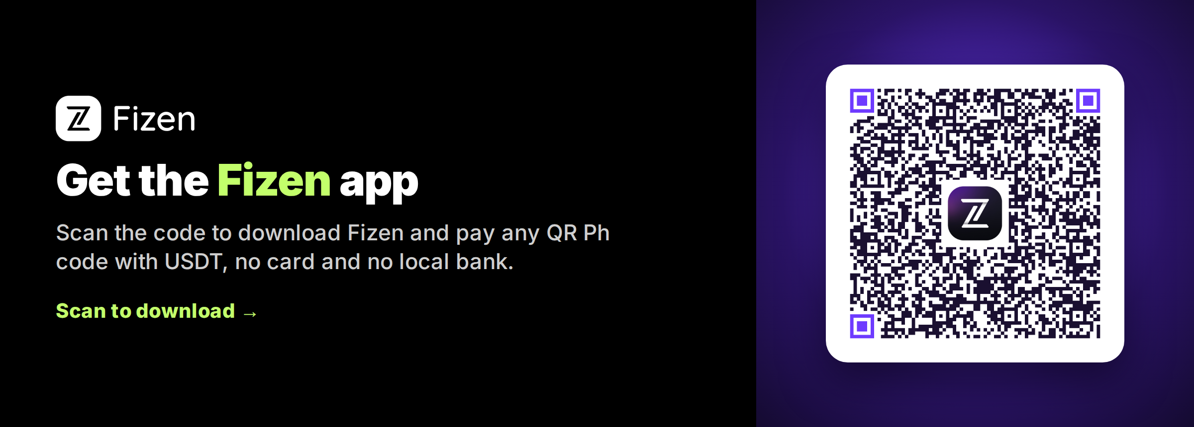 Scan to download the Fizen app and pay by QR Ph
