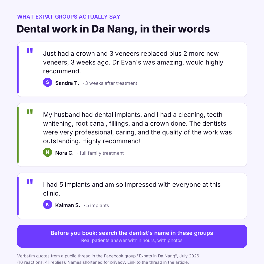 Quotes from the Expats in Da Nang Facebook group about dental work