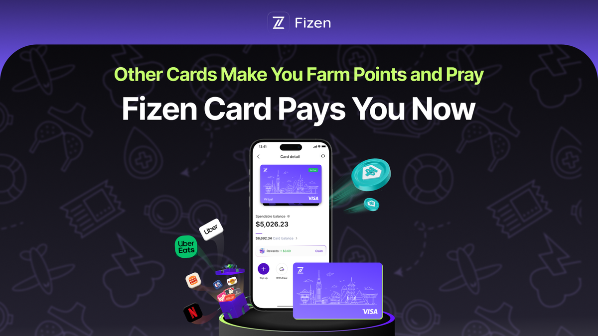 Other cards make you farm points and pray. Fizen Card pays you now in FiPoint, with optional $FIZEN upside.