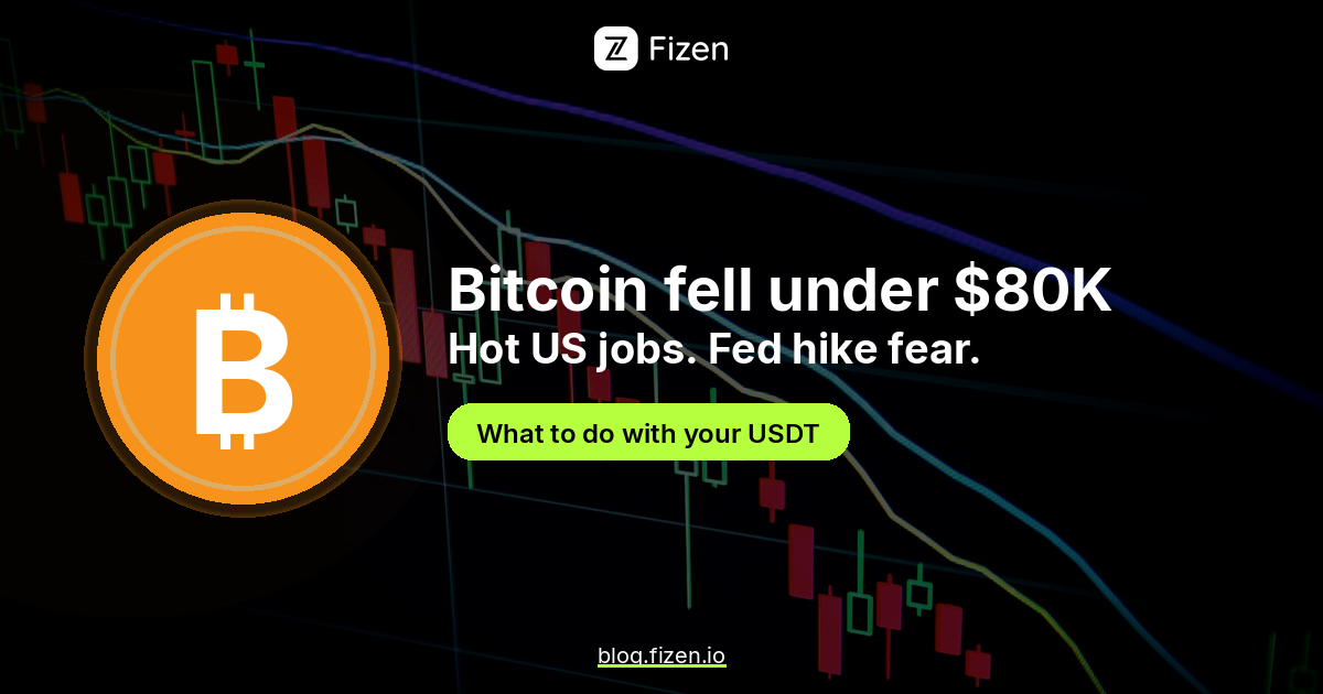 Bitcoin orange logo: fell under $80K after hot US jobs and Fed hike fear