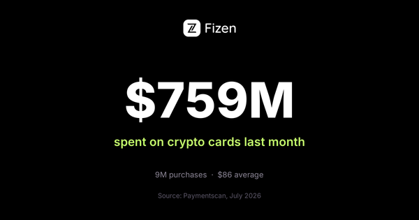 Crypto card spending hit $759 million in July 2026, USDT share rose from 7% to 26%