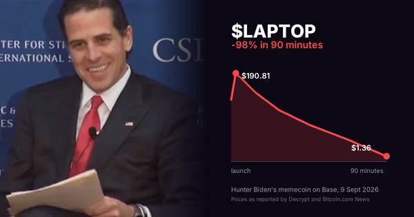 Hunter Biden LAPTOP memecoin crashed 98 percent in 90 minutes on 9 September 2026