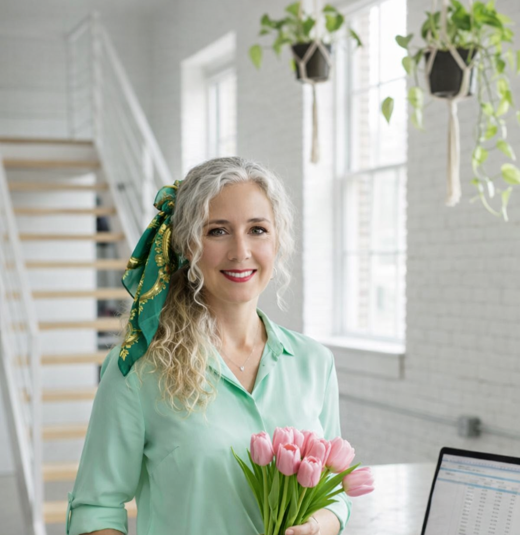 Lucky girl affirmation quote graphic for March with St. Patrick’s Day theme, money manifestation, financial abundance and make money from home inspiration for women over 40, shamrock and green theme