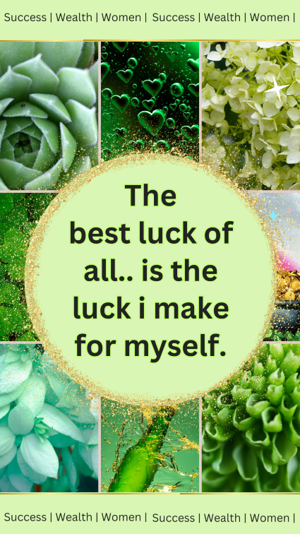 Lucky girl affirmation quote graphic for March with St. Patrick’s Day theme, money manifestation, financial abundance and make money from home inspiration for women over 40, shamrock and green theme