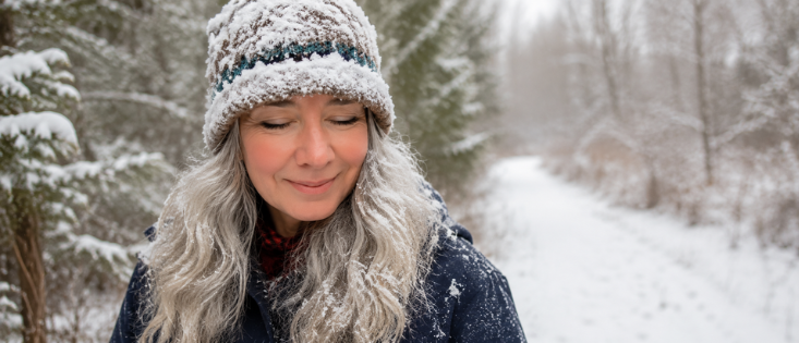 Roxanne Lynch smiling in the winter forest thinking about ways to make money from home