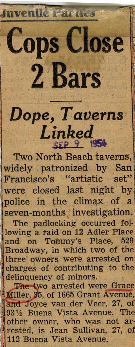 News clipping of Tommy's Place police raid and closing.