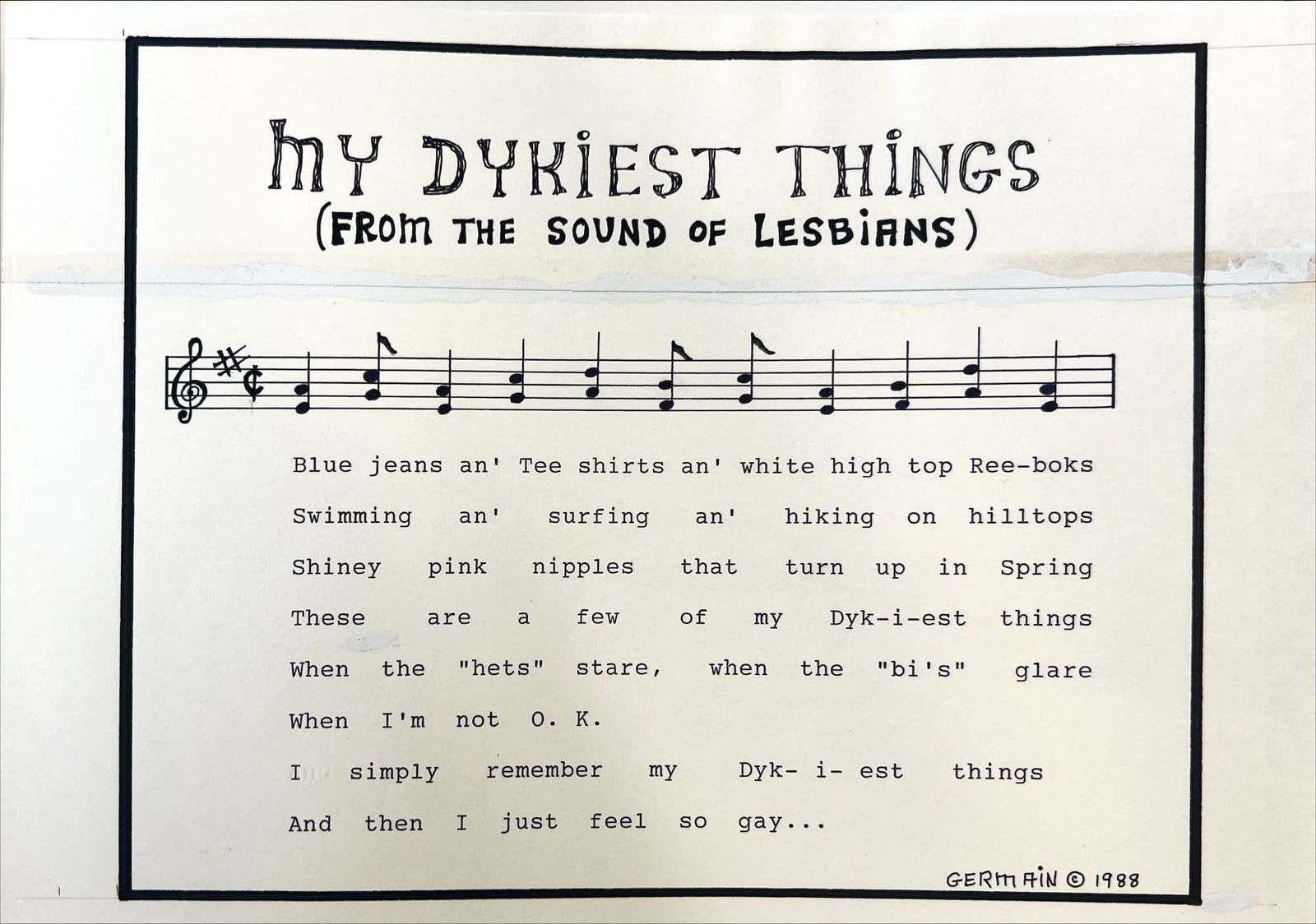 'My Dykeiest Things' by Germain 1988 in the June L. Mazer Lesbian Archives