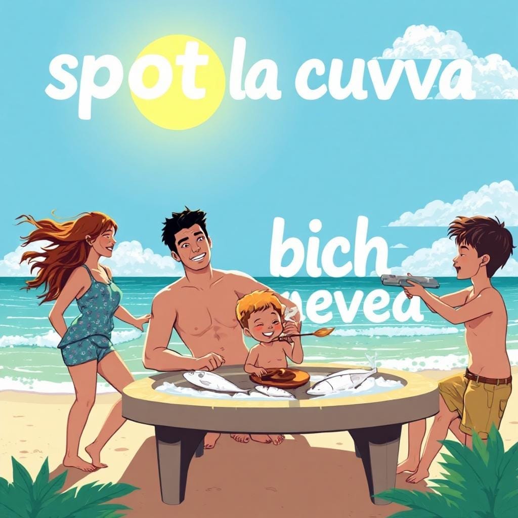 image créée via intelligence artificielle d'une famille à la plage au Venezuela. 