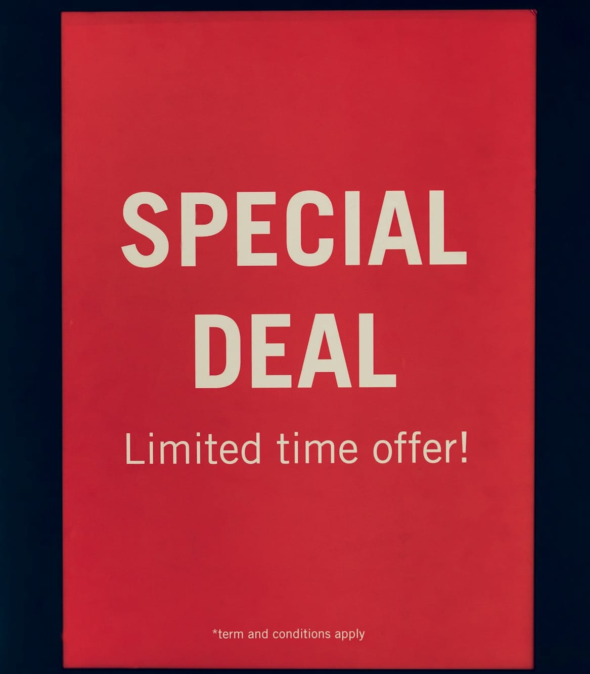 Publicité annonçant une promotion en anglais.