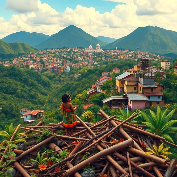 Une petite fille est debout dans les ruines d'une cabane effondrée dans la ville de Mocoa en Colombie.