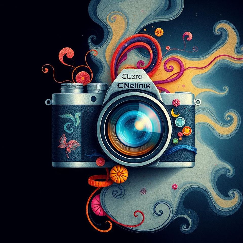 Photographie stylisée d'un appareil photo générée par intelligence artificielle.