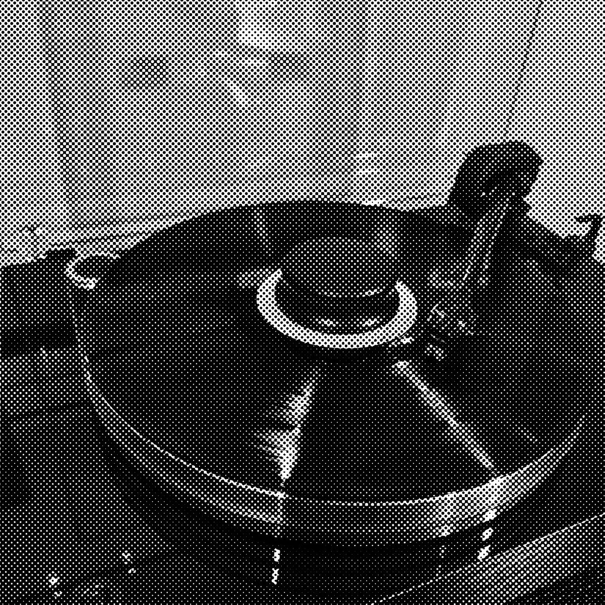 Spinning vinyl in black and white halftone
