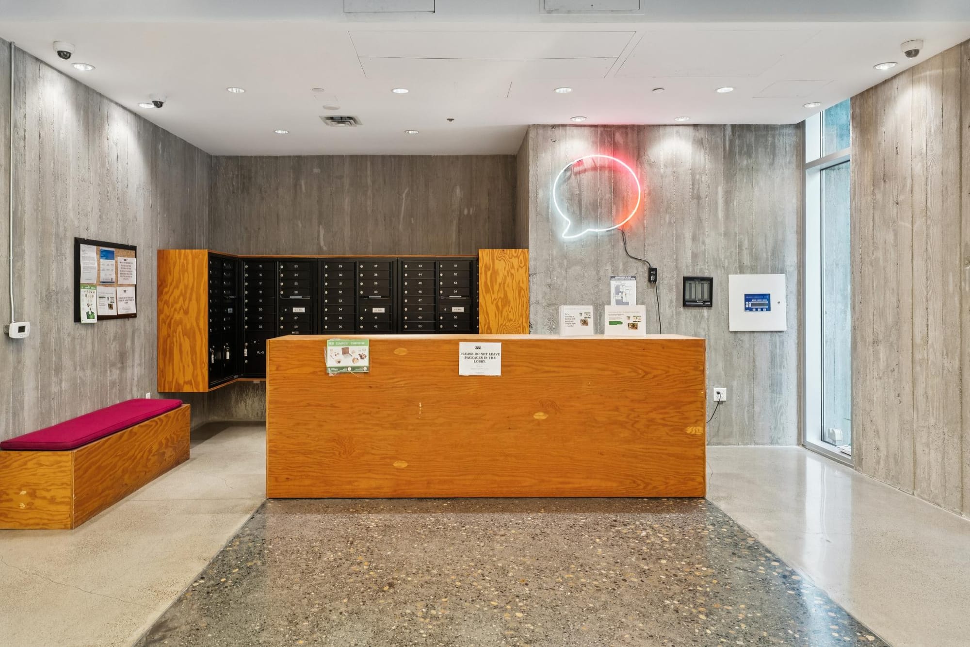 Lobby desk and mailboxes at 388 Fulton