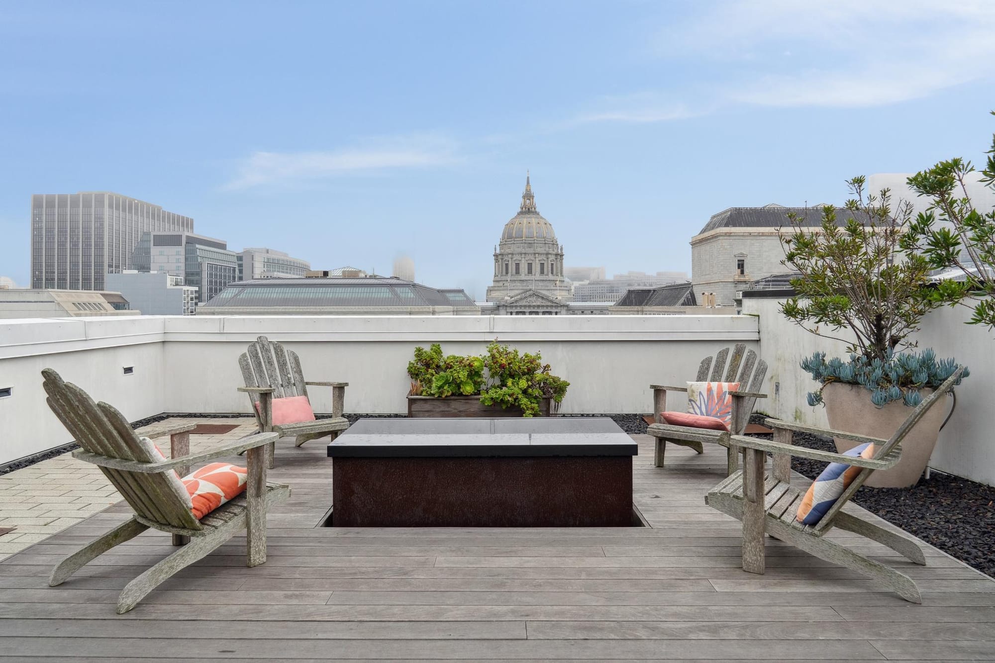 Rooftop fire pit with City Hall views at 388 Fulton